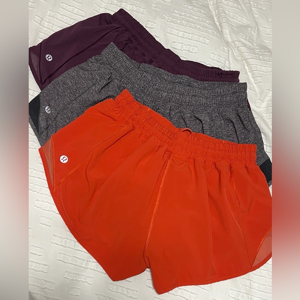 lululemon bundle 3 Women’s Hottie Athletic Shorts -Orange, Charcoal, Deep Plum 6